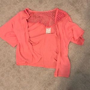 Rose pink cotton holed cardigan